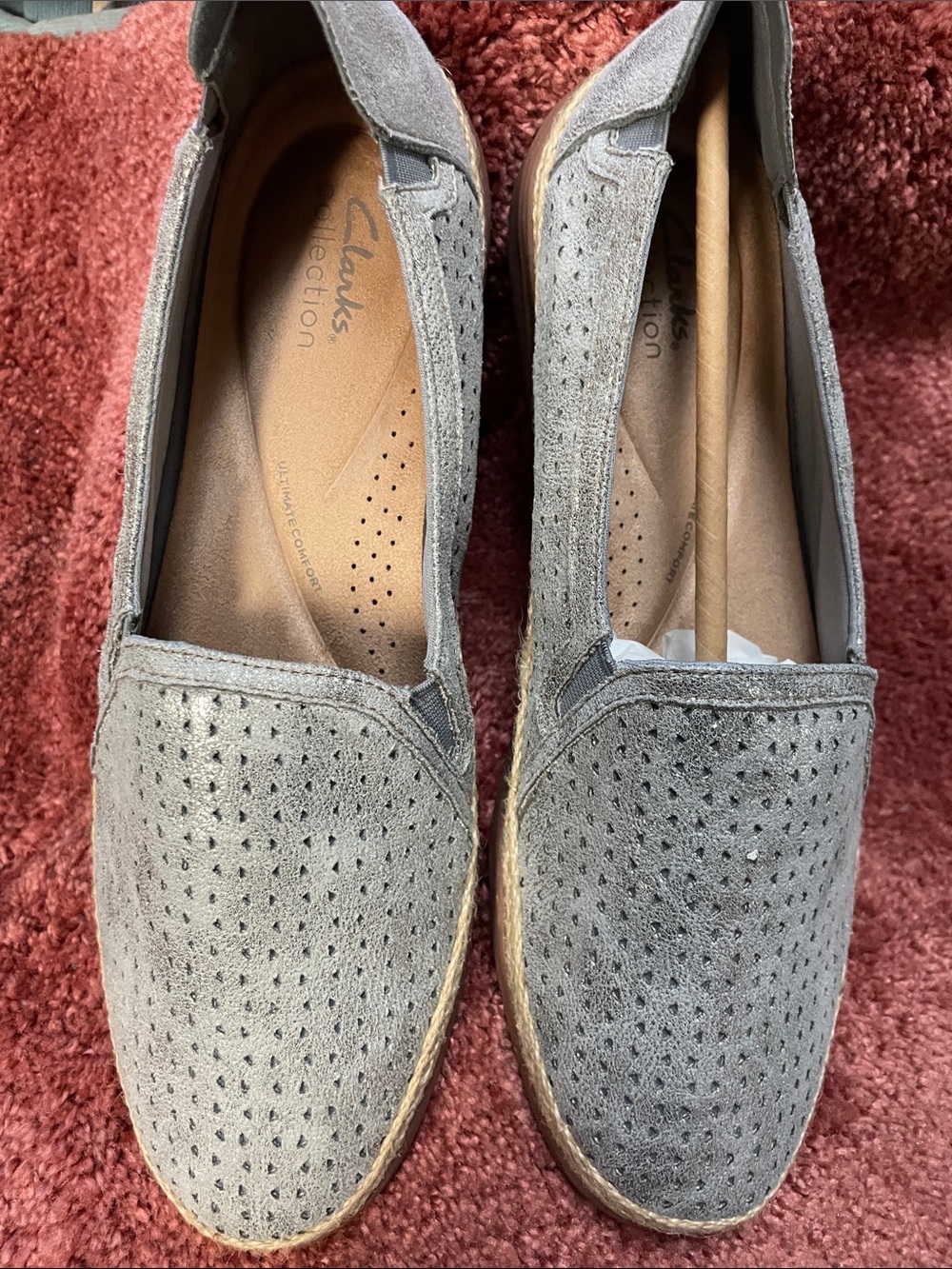 Clarks Gray Perforated Slip-On Flats